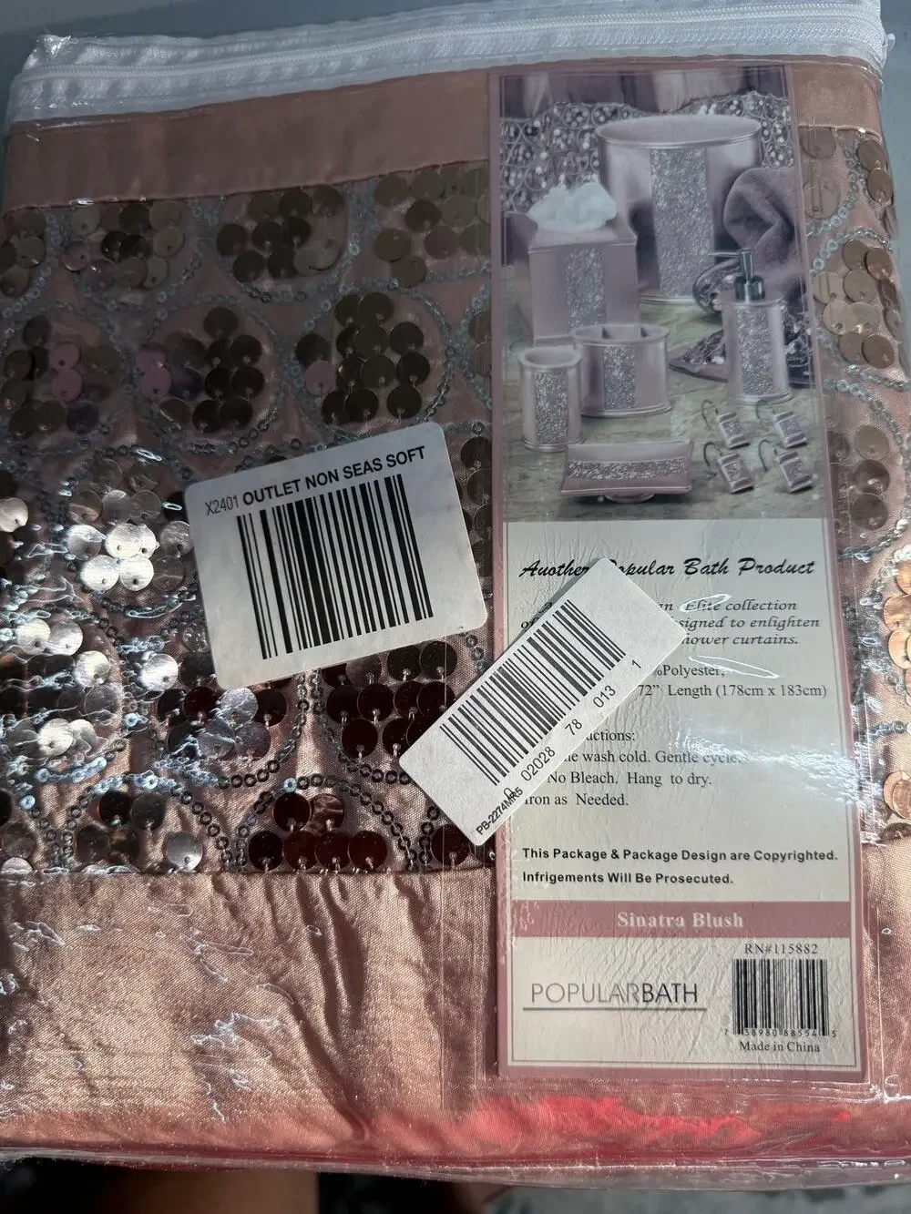 Popular Bath Sinatra Blush Sequin Shower Curtain 70x72 – New